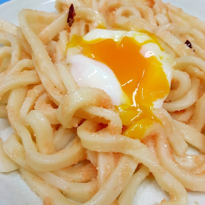 簡単！辛子明太子のペペロンカルボナーラうどん♪